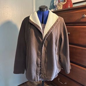 Coldwater creek dark brown coat, faux shearling neck and inside front lining, XL